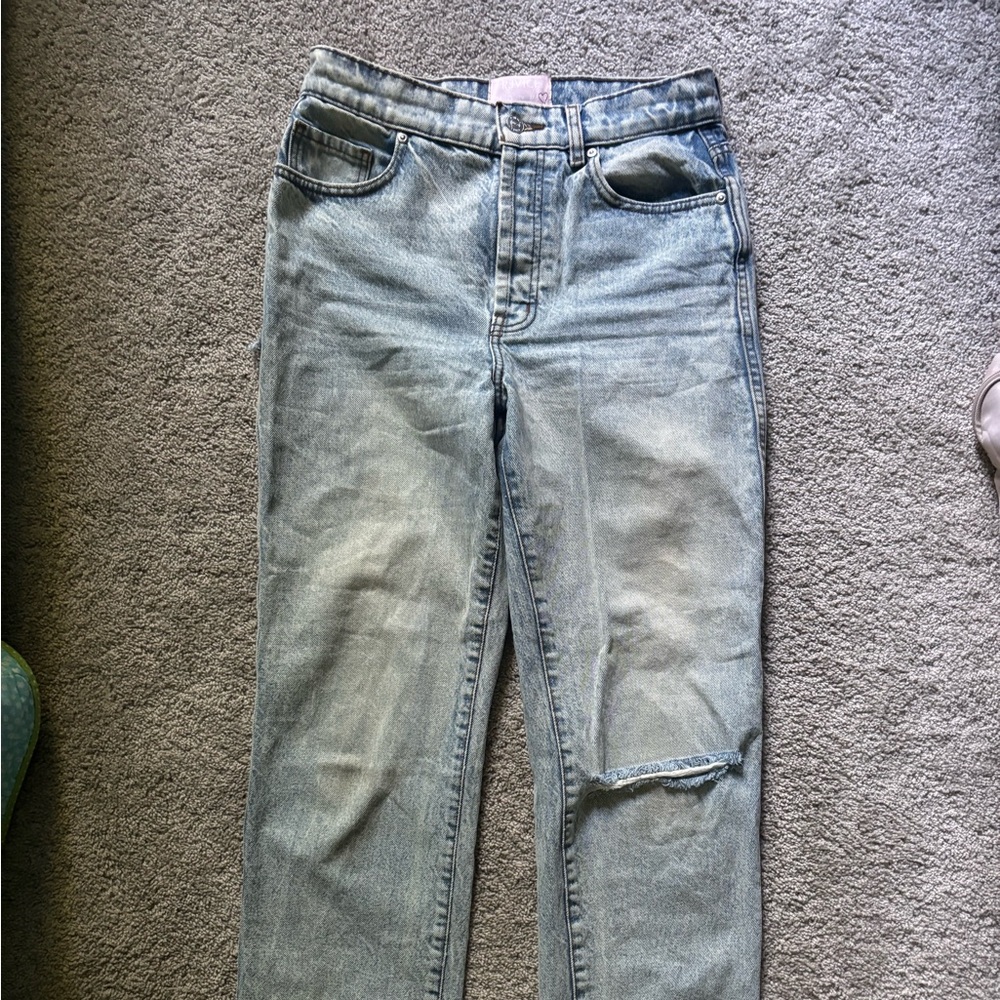 REVICE Blue Straight Leg Jeans with Vintage Distressing
